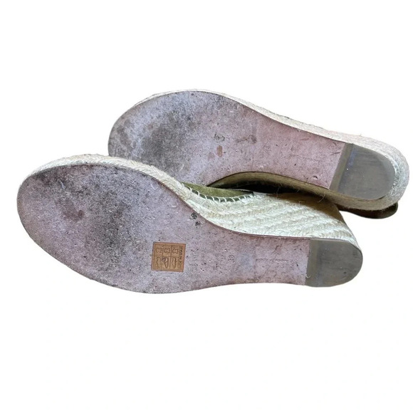 CELINE Paris Made In Spain Suede Olive Green Jute Open Toe Wedge Espadrilles - Picture 8 of 11